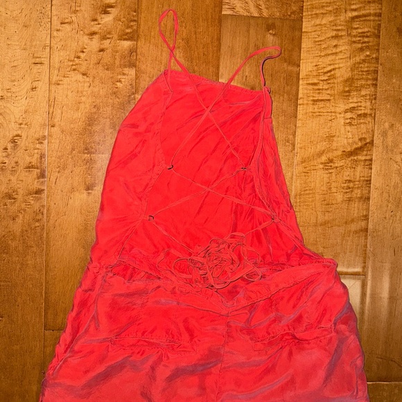 Free People RARE Open Back Backless Silk Jumpsuit Capri Length Tie Back Peach - Picture 7 of 14